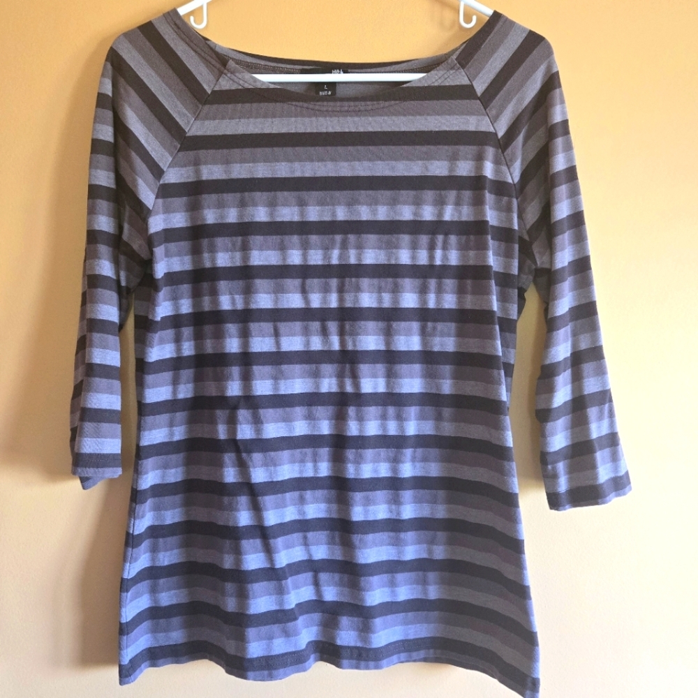 H&M Striped Purplish Gray Top 3/4 Sleeves, L
